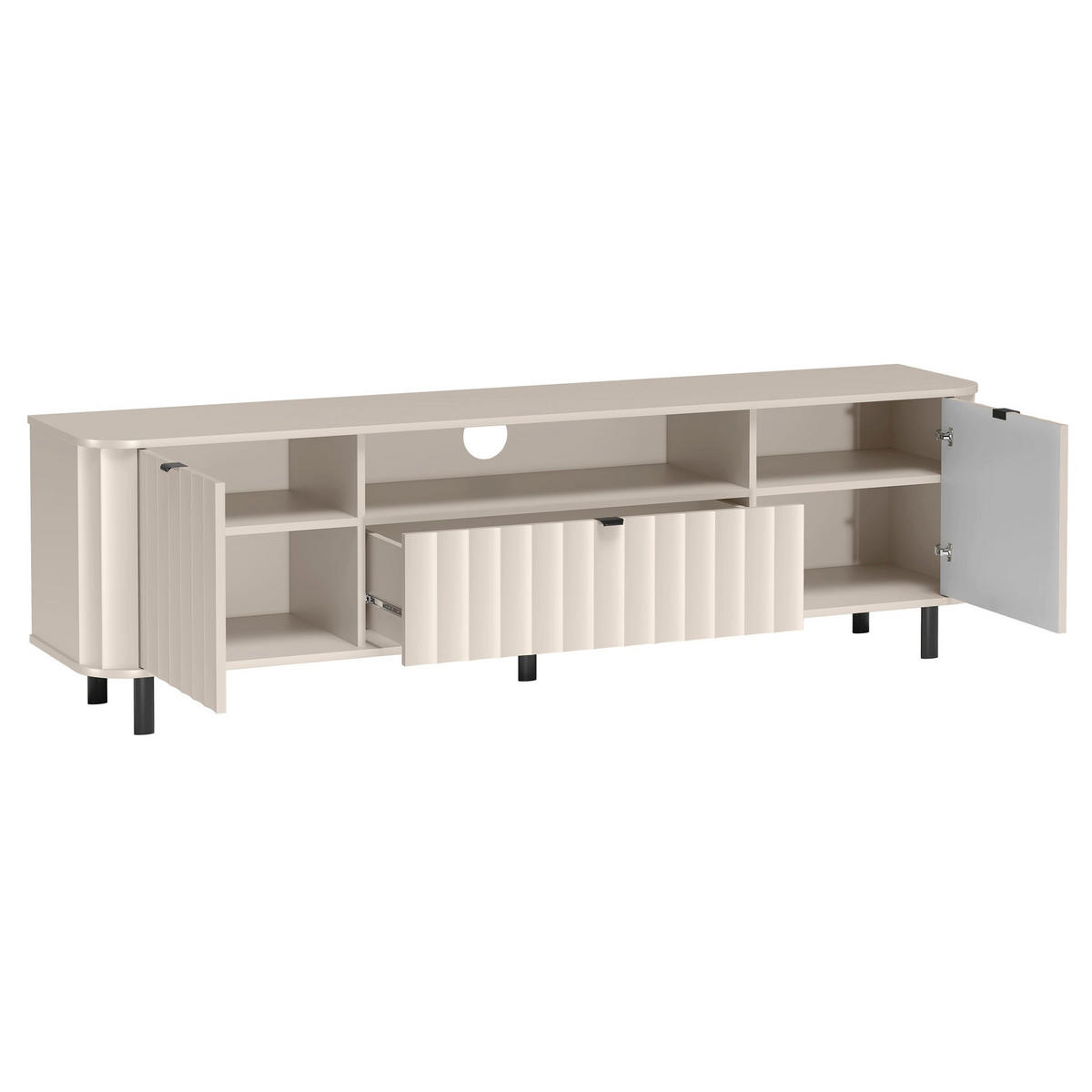 TV stolek Novado kašmírově šedý 196/57/40 cm - černá/šedohnědá, kov/kompozitní dřevo (196/57/40.5cm) - Selsey