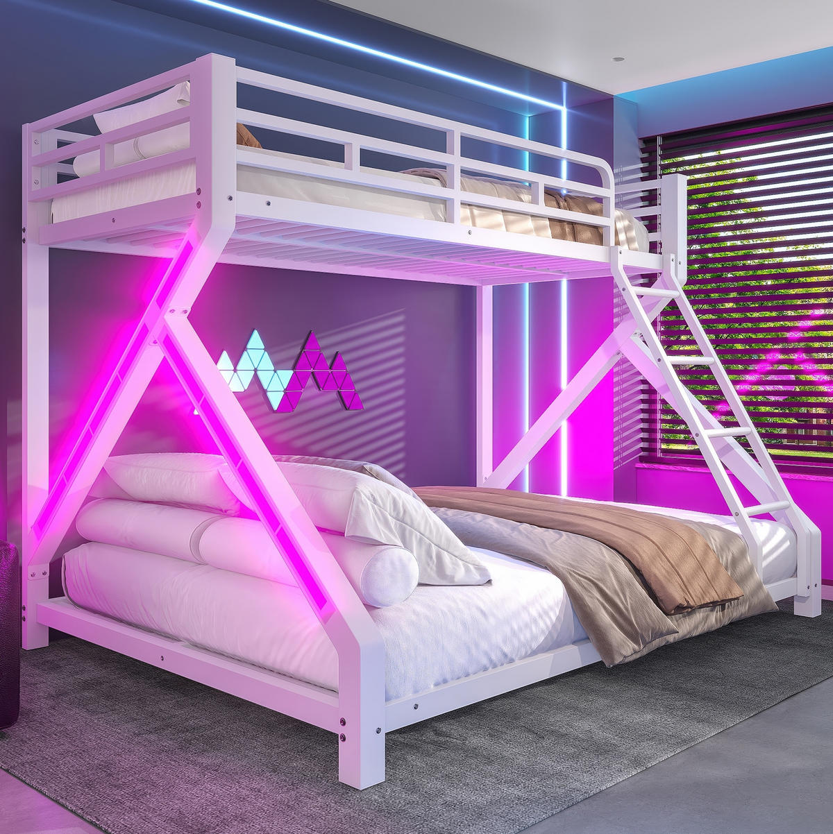 ETAGENBETT 90/200, 140/200 cm aus Metall mit LED-Lichtleiste, Weiß - Weiß, Metall (90/200cm) - OKMYHOME
