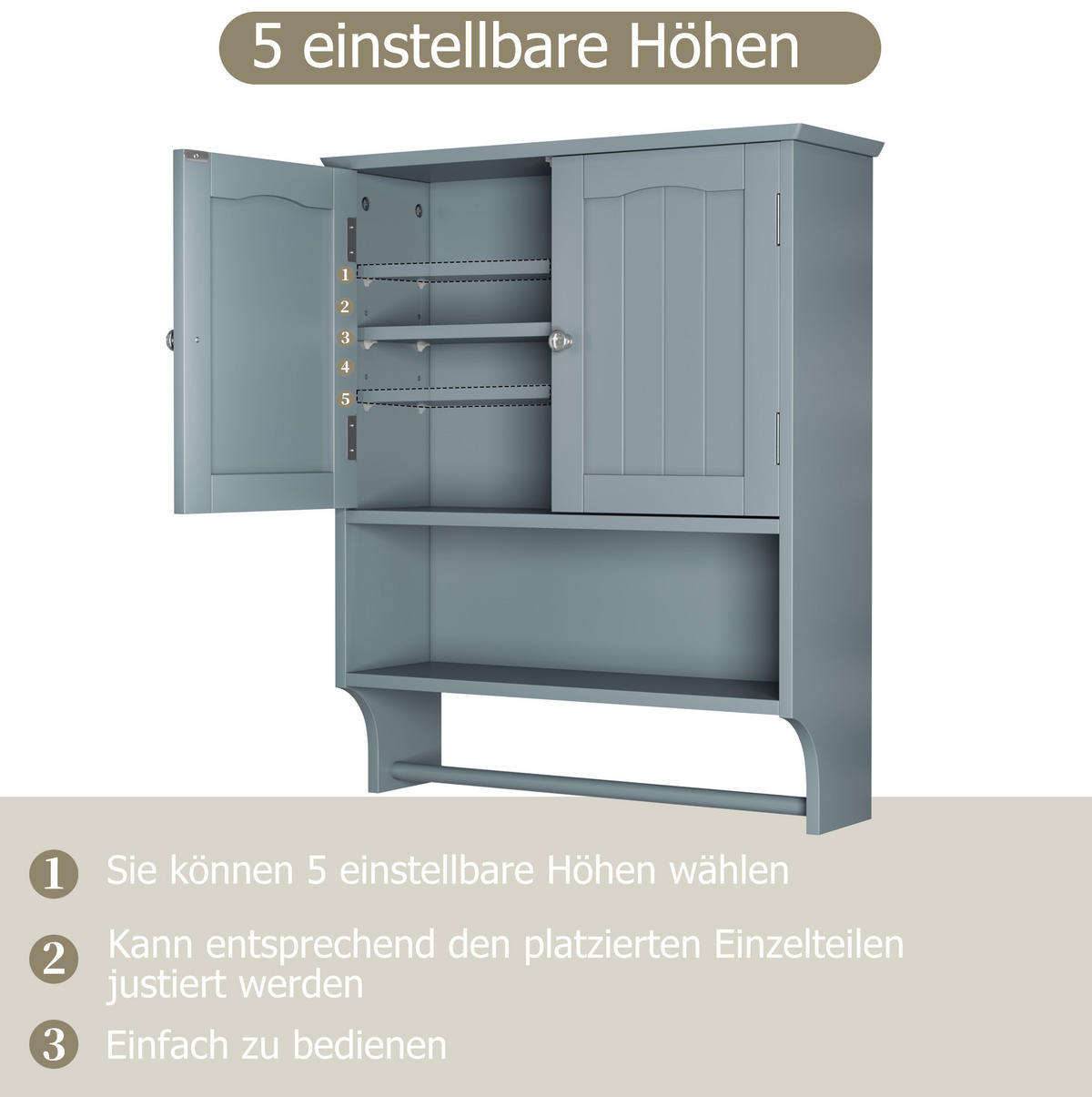 BADEZIMMERSCHRANK mit Handtuchhalter 56,8 x 19 x 70 cm Hellgrau - Hellgrau, Holzwerkstoff (19/70/56.8cm) - Beauniv