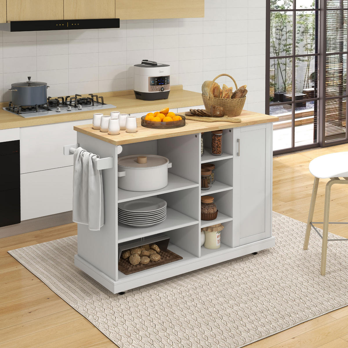 KÜCHENINSEL DE-11069 7 offene Fächer Weiß/Holz - Weiß, Holzwerkstoff (129/93/51cm) - ComfortXL