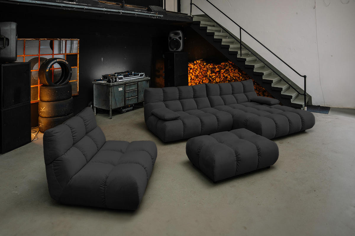 SITZGRUPPE VIVIEN 3ER SET Schwarz Velvet - Schwarz, Kunststoff/Textil (510/85/359cm) - KAWOLA