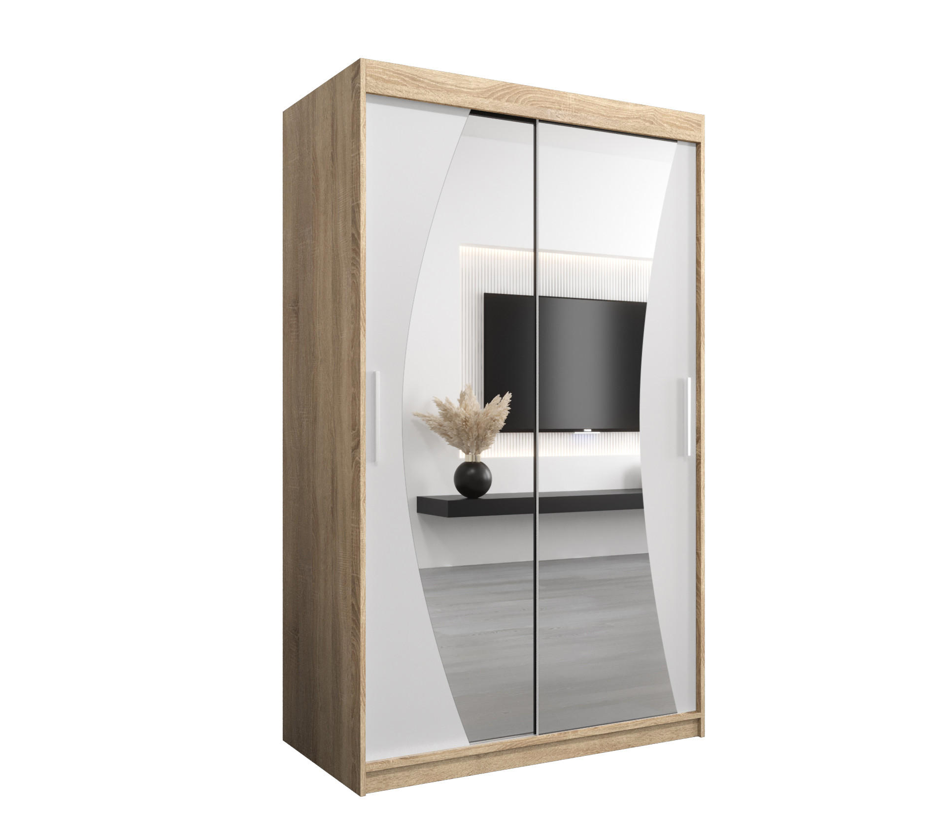 SCHWEBETÜRENSCHRANK 200/120/62 2-türig - Silberfarben/Weiß, Holz/Kunststoff (120/200/62cm) - Abiks Möbel