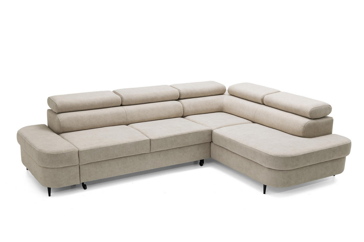 ECKSOFA PRIAM L Rechts mit Schlaffunktion 125x195 Velours Beige - Beige/Schwarz, Holz/Textil (203/275cm) - Muffo