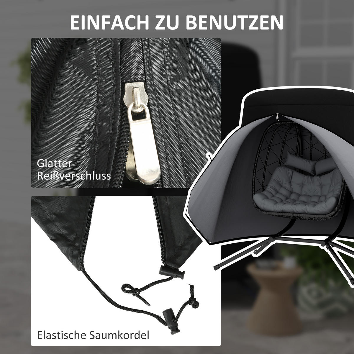 ABDECKUNG Hängesessel , Oxford, Schwarz - Schwarz, Textil (196/230/196cm) - Outsunny