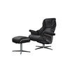 RELAXSESSEL MIT HOCKER MODO Schwarz Leder - Silberfarben/Schwarz, Leder/Metall (81/98/90cm) - KAWOLA