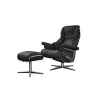 RELAXSESSEL MIT HOCKER MODO Schwarz Leder - Silberfarben/Schwarz, Leder/Metall (81/98/90cm) - KAWOLA