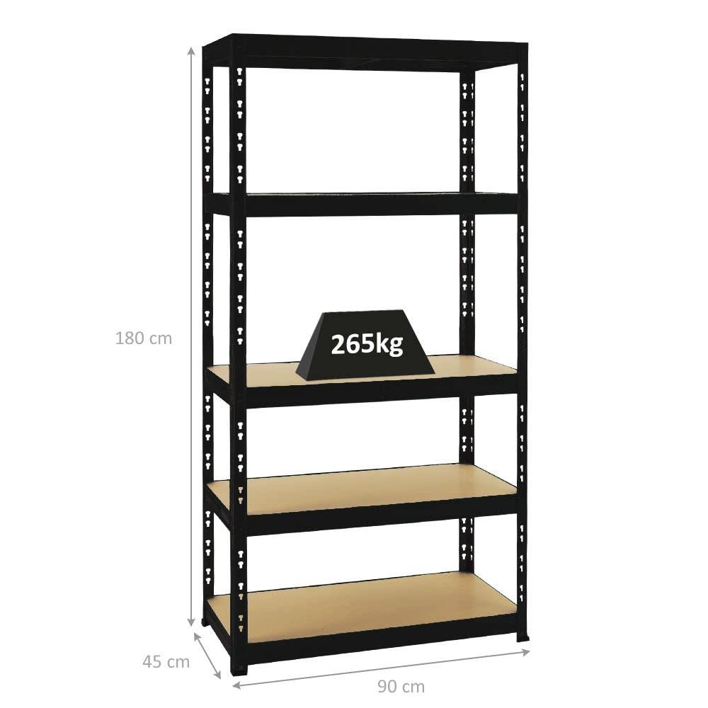 SCHWERLASTREGAL Tiger 180x90x45 cm Fachlast 265 kg Schwarz - Schwarz, Metall (90/180/45cm) - PROREGAL