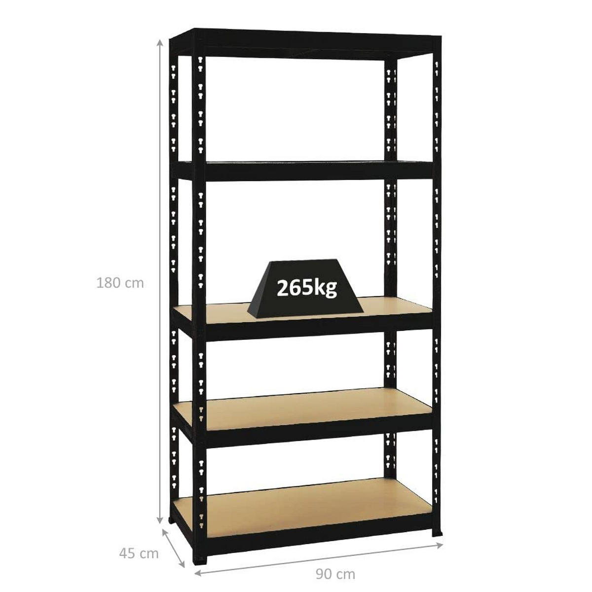 SCHWERLASTREGAL Tiger 180x90x45 cm Fachlast 265 kg Schwarz - Schwarz, Metall (90/180/45cm) - PROREGAL
