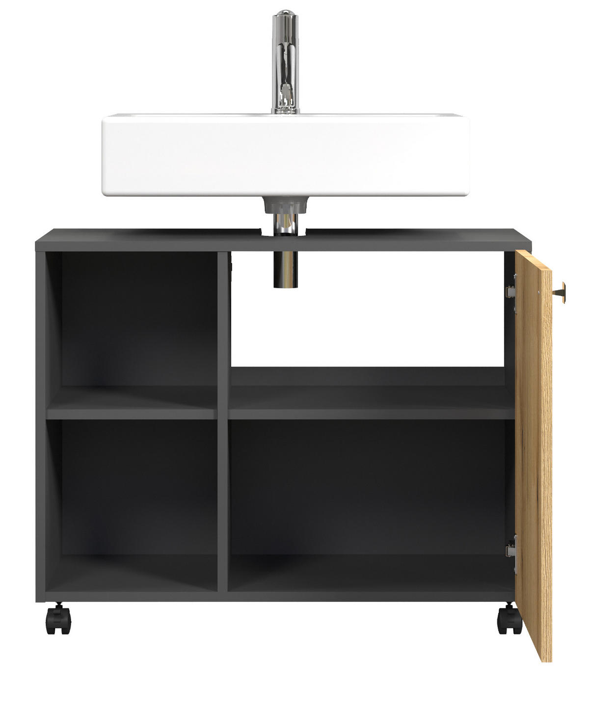 WASCHBECKENUNTERSCHRANK Evoke Eiche, grau 80 cm, Badschrank auf Rollen - Eichefarben/Anthrazit, Holzwerkstoff/Metall (80/64/42cm) - Top.Furn