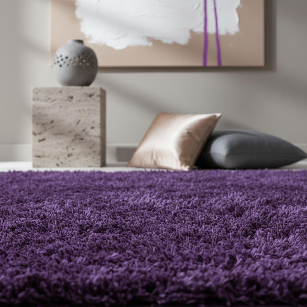 HOCHFLORTEPPICH Shaggy Uni Kuschelig Waschbar Wohnzimmer Violett 200x290 cm – SALZACH - Lila, Textil (290/200cm) - KADIMA DESIGN