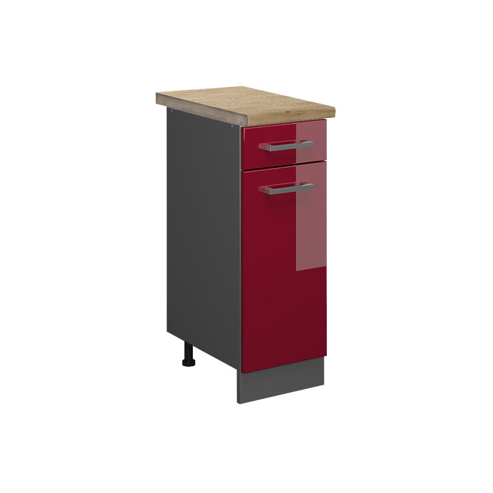 KÜCHENUNTERSCHRANK R-Line Bordeaux Hochglanz 30 cm, AP Eiche - Bordeaux/Anthrazit, Holzwerkstoff (30/81.6/60cm) - Vicco