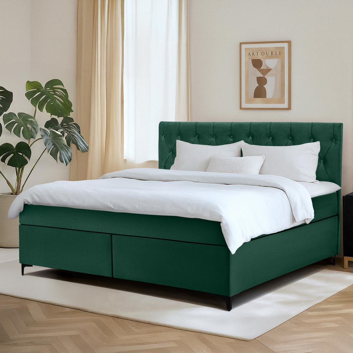 POLSTERBETT ARDEA, Dunkelgrün - Dunkelgrün/Schwarz, Holz/Holzwerkstoff (180/200cm) - KONSIMO®