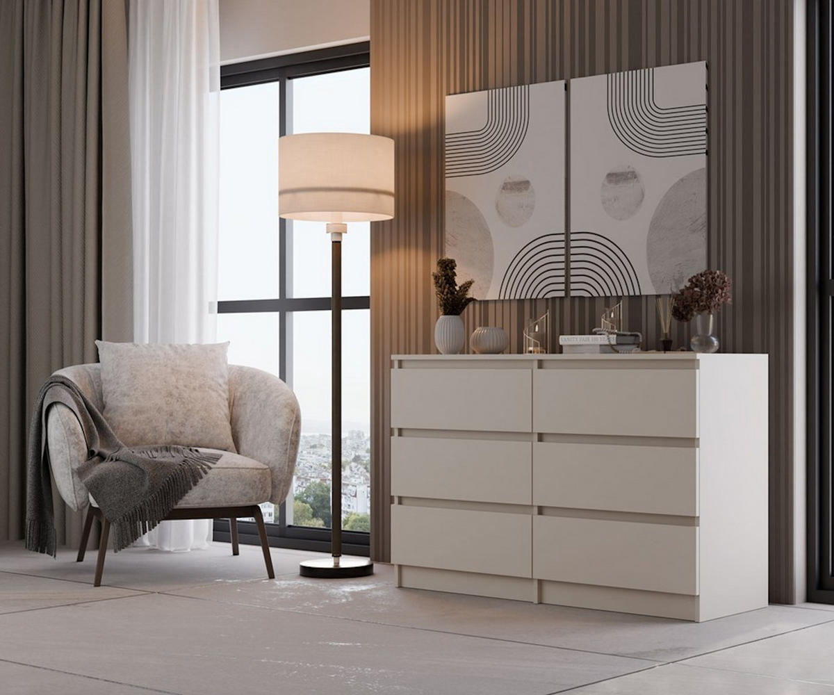 KOMMODE: 6 Schubladen Farbe: kaschmir, 120 x 30 x 75cm - Kaschmir, Holzwerkstoff (120/75/30cm) - 3XE LIVING
