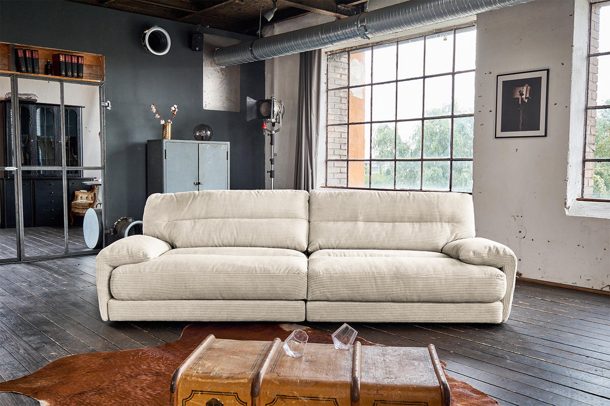 SOFA CINE Cremeweiß Cord - Creme/Schwarz, Kunststoff/Textil (284/84/106cm) - KAWOLA