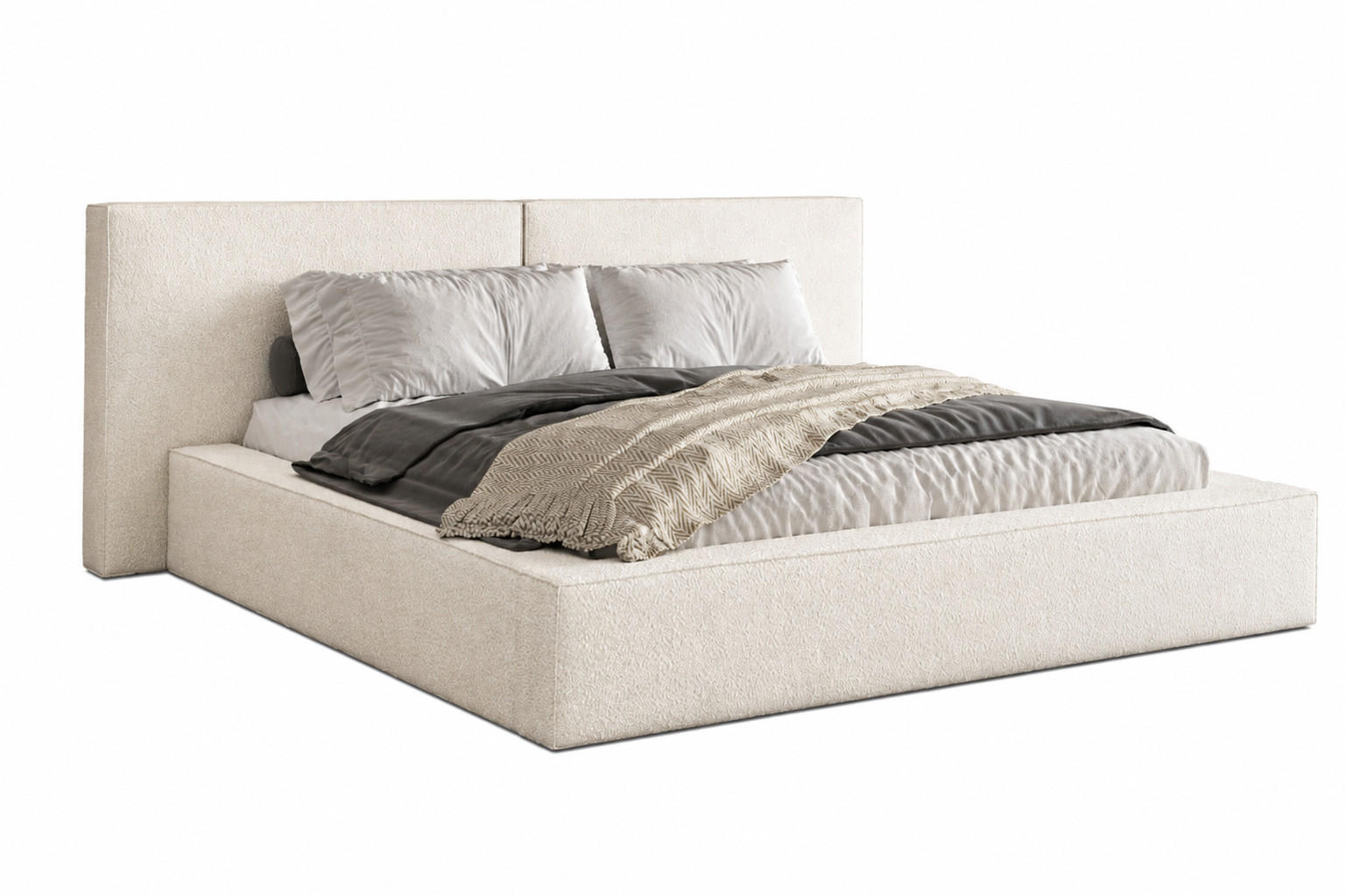 POLSTERBETT 06 Bouclé 140 x 200 cm – Arena - mit Bettkasten und Metall-Lattenrost - Creme, Metall (206/234cm) - ROYAL24_MARKT