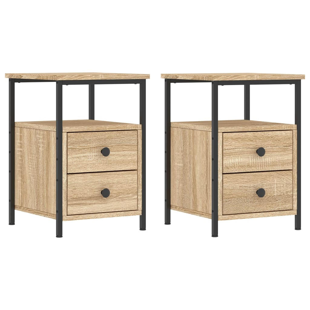 NACHTTISCH 2-teilig mit 2 Schubladen 34/35,5/50 cm aus Holzwerkstoff in Sonoma-Eiche Dekor - Schwarz/Sonoma Eiche, Holz/Metall (35.5/50/34cm) - vidaXL