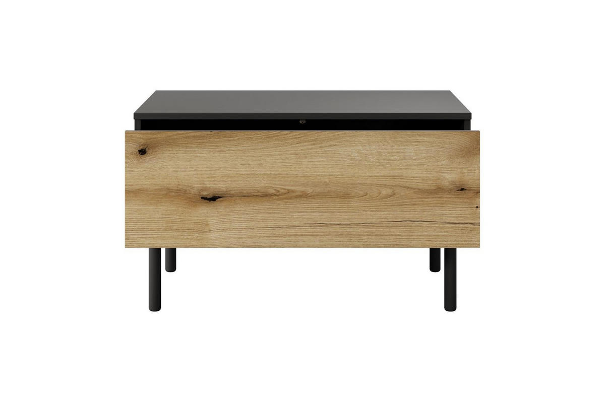 COUCHTISCH Lango Schwarz mit Eiche Evoke, Kaffeetisch mit Schubladen - Hellbraun/Schwarz, Holzwerkstoff (60/80/48cm) - Bettso