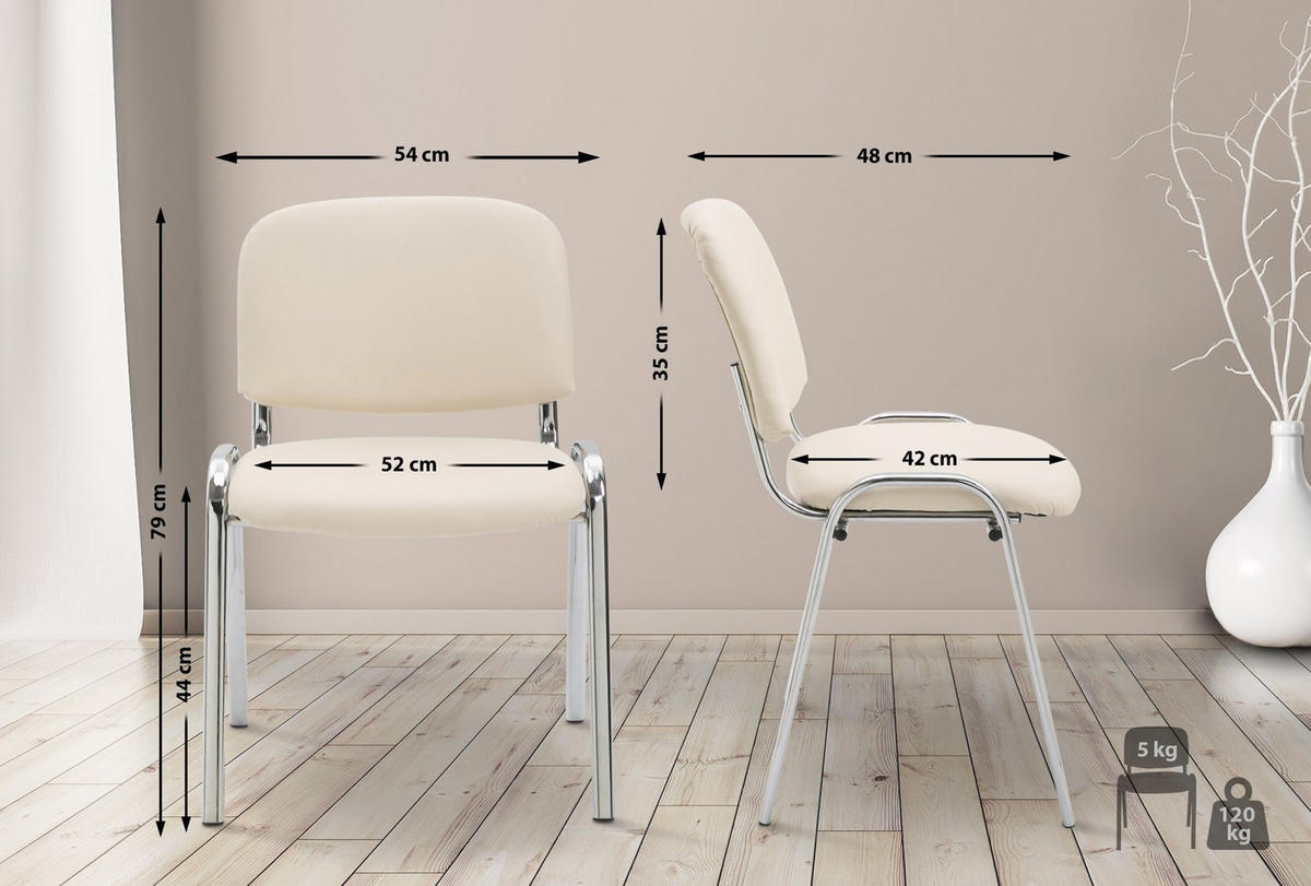 BESUCHERSTUHL Lederlook creme - Chromfarben/Creme, Textil/Metall (54/79/48cm) - CLP