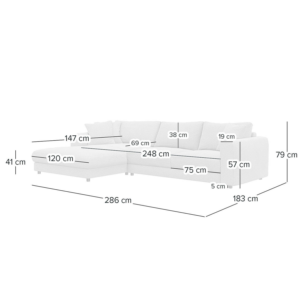 ECKSOFA mit Longchair - Beige/Schwarz, Textil (286/183cm) - home24