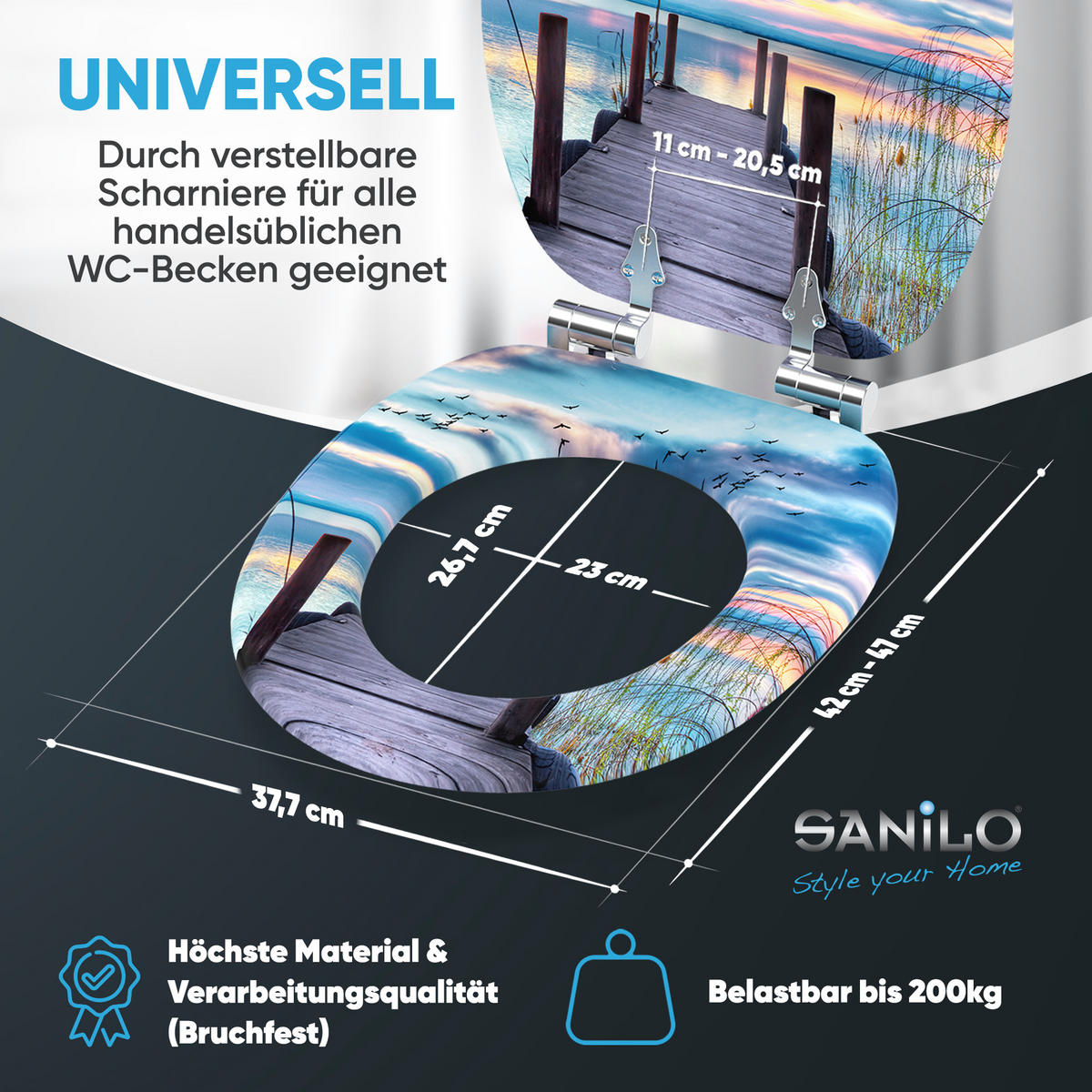 WC-SITZ mit Absenkautomatik Sunset - Blau, Holzwerkstoff (38/6/47cm) - Sanilo