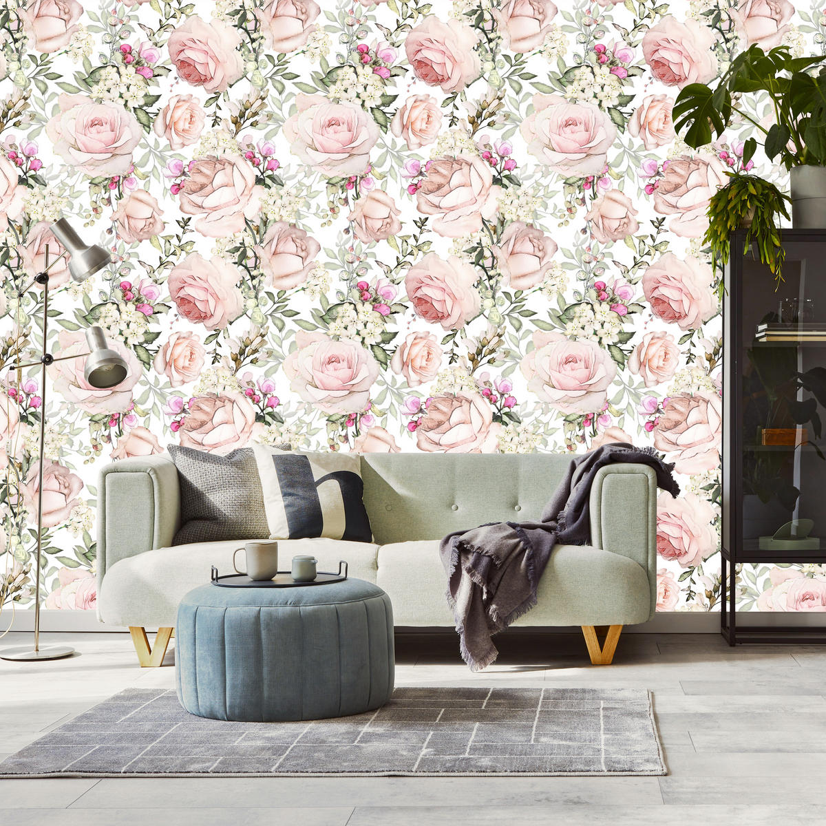 VLIESTAPETE Rosen und Blätter – Rosa, Grün, Weiß – 50x1000 cm - Rosa/Weiß, Papier (50/1000cm) - Muralo