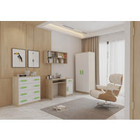 JUGENDZIMMER Elora in Eiche und Weiß – 4-teiliges Set mit Schreibtisch, Kommode, Wandregal und Schrank – Grifffarbe Limette - Braun, Holzwerkstoff (80/200/120cm)