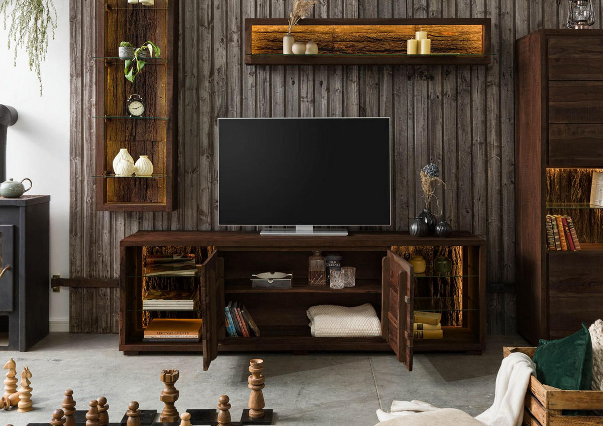 TV-BOARD Akazie 200x40x63 dunkelbraun lackiert BARK #213 - Dunkelbraun, Holz (200/63/40cm) - Massivmoebel24