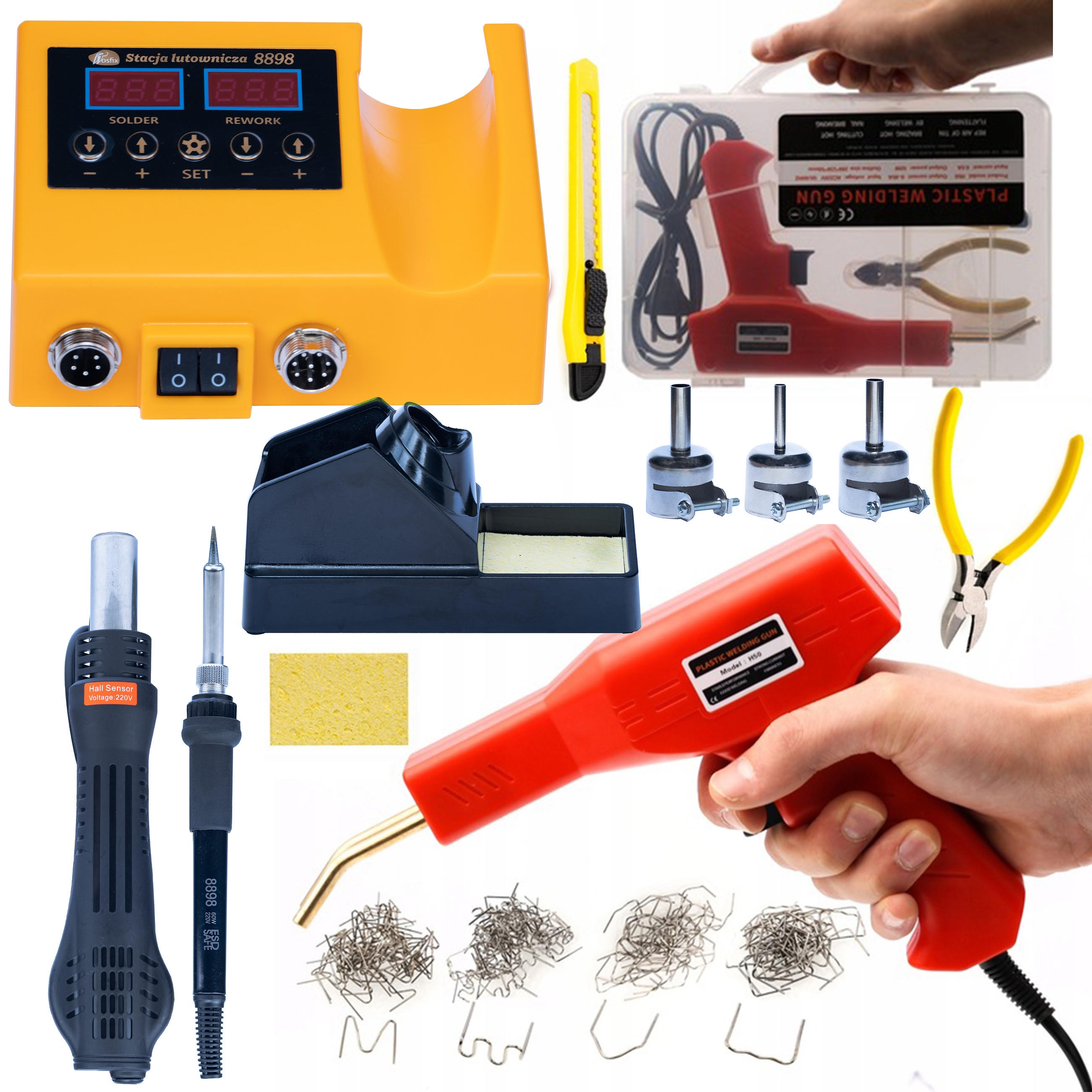 LÖTKOLBEN OH660 2-in-1 Set, Hot-Air 600 W, 60 W, 100-500 °C, 22 mm Düse, Tacker 200 Klammern - Multicolor, Kunststoff/Metall (10/10/10cm)