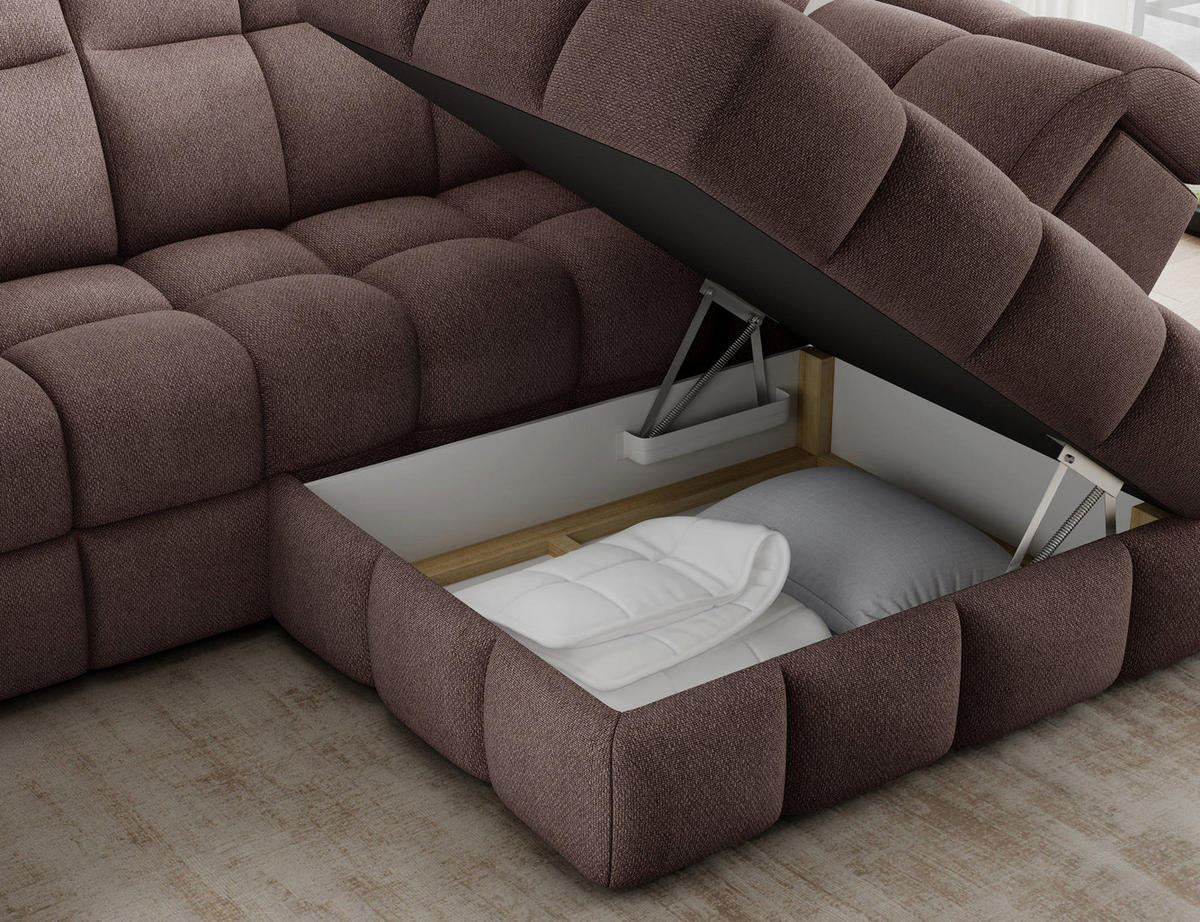 ECKSOFA Bronon mit Schlaffunktion und Bettkasten – Modernes Design, verstellbare Kopfstützen und verschiebbare Rückenlehnen - Braun, Kunststoff (296/109cm) - Wohnideebilder