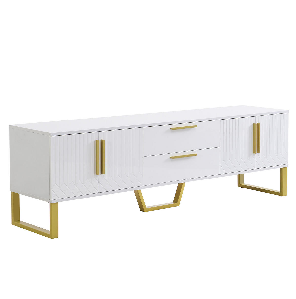 LOWBOARD 170/40/53.5 cm Weiß/Gold aus MDF in Hochglanzoptik mit 4 Türen und 2 Schubladen - Weiß, Holzwerkstoff (40/53.5/170cm) - OKMYHOME