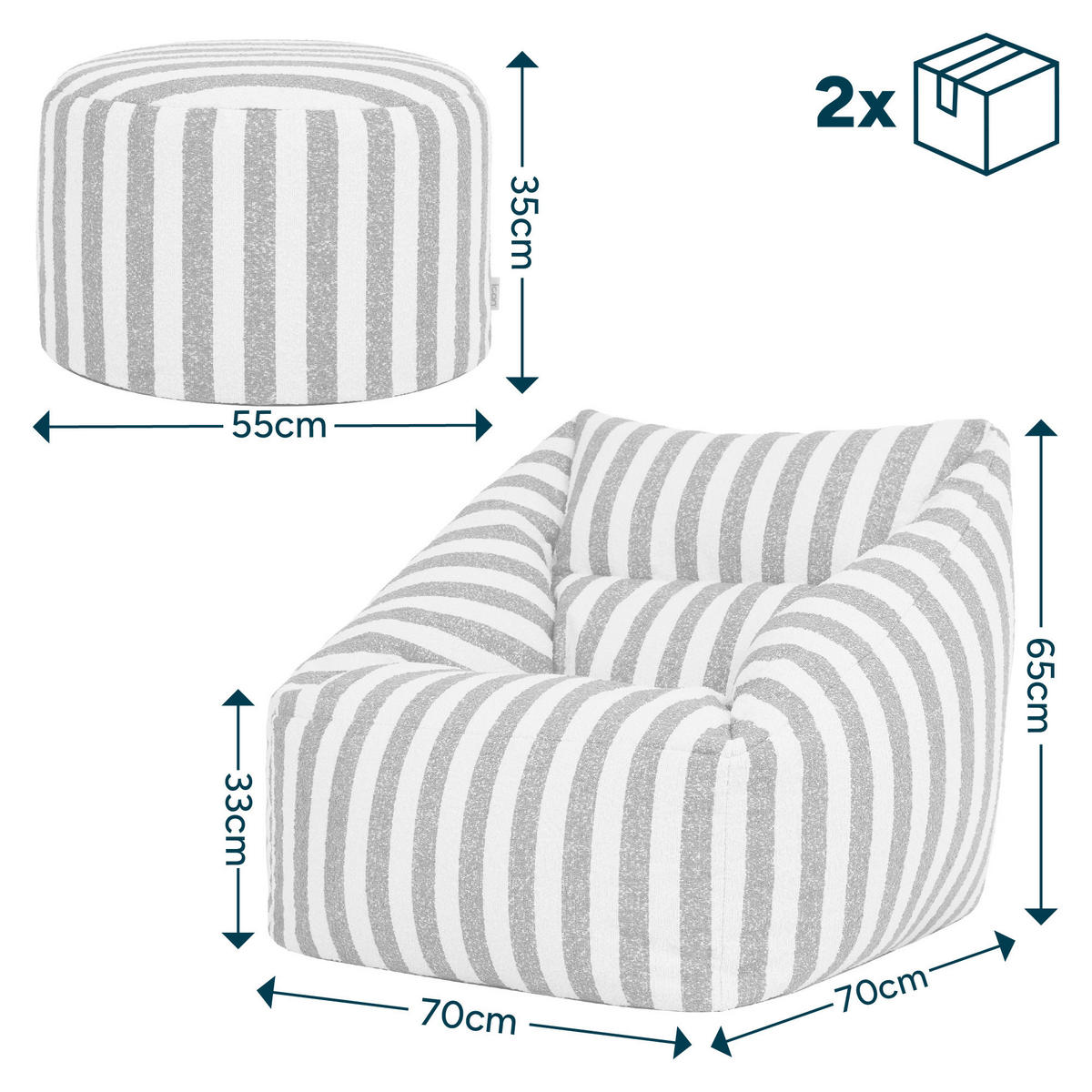 SITZSACK mit Hocker Natalia Bouclé - Grün, Textil (70/65/70cm) - icon