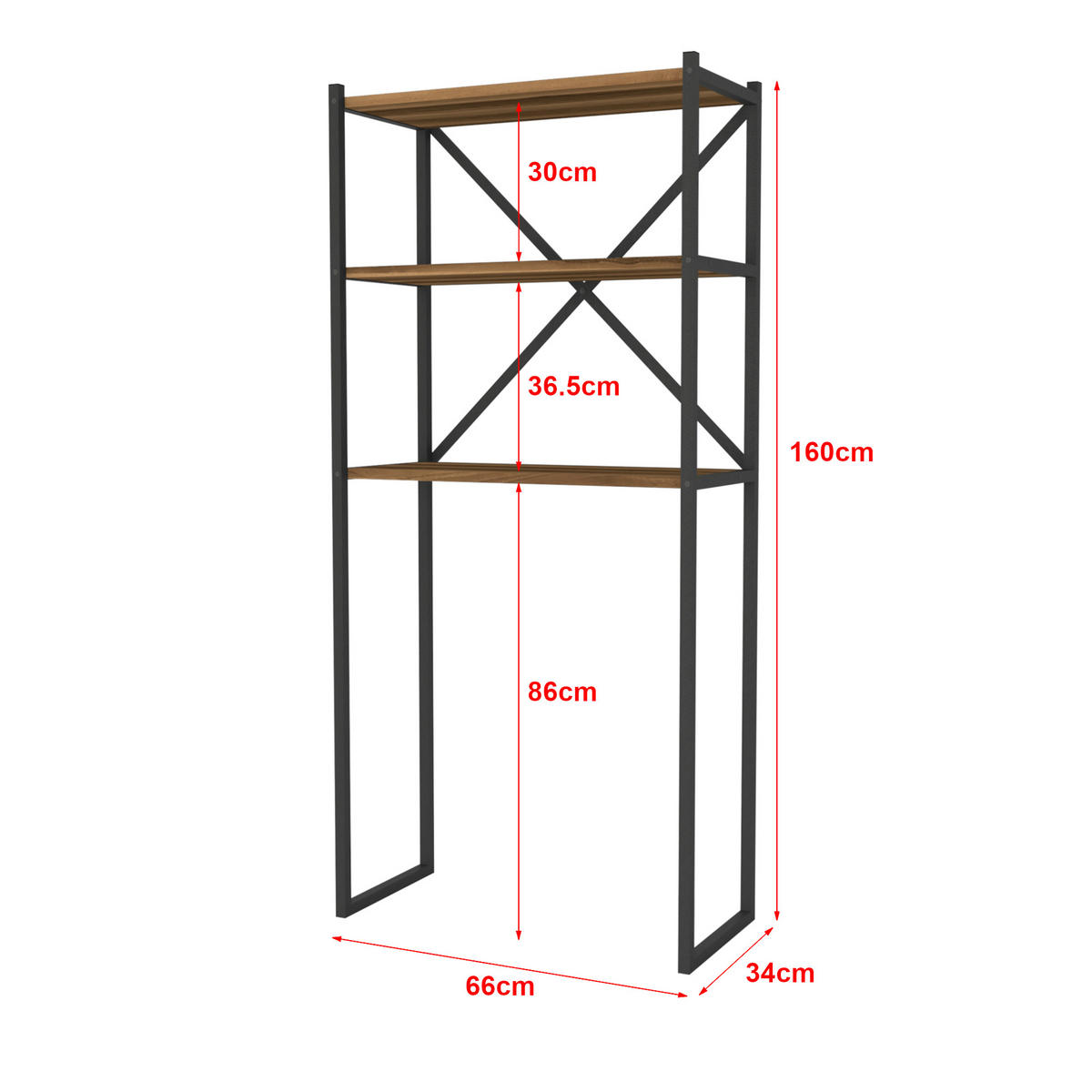 BADEZIMMERREGAL Askersund - Walnussfarben, Holzwerkstoff/Metall (66/160/34cm) - [en.casa]
