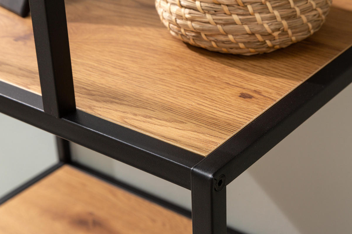 STANDREGAL SLIM LINE Schichtholz Natur 185 cm - Schwarz/Braun, Holzwerkstoff/Metall (77/185/35cm) - riess-ambiente