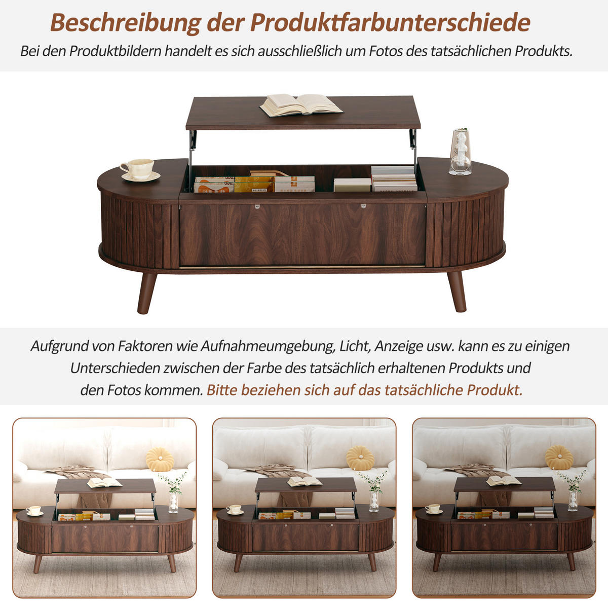 COUCHTISCH 120/50/39,5 cm höhenverstellbar mit verborgenem Stauraum und Rollladenfächern aus MDF/Holz, Nussbaum - Nussbaumfarben, Holzwerkstoff (120/50/39.5cm) - Redom