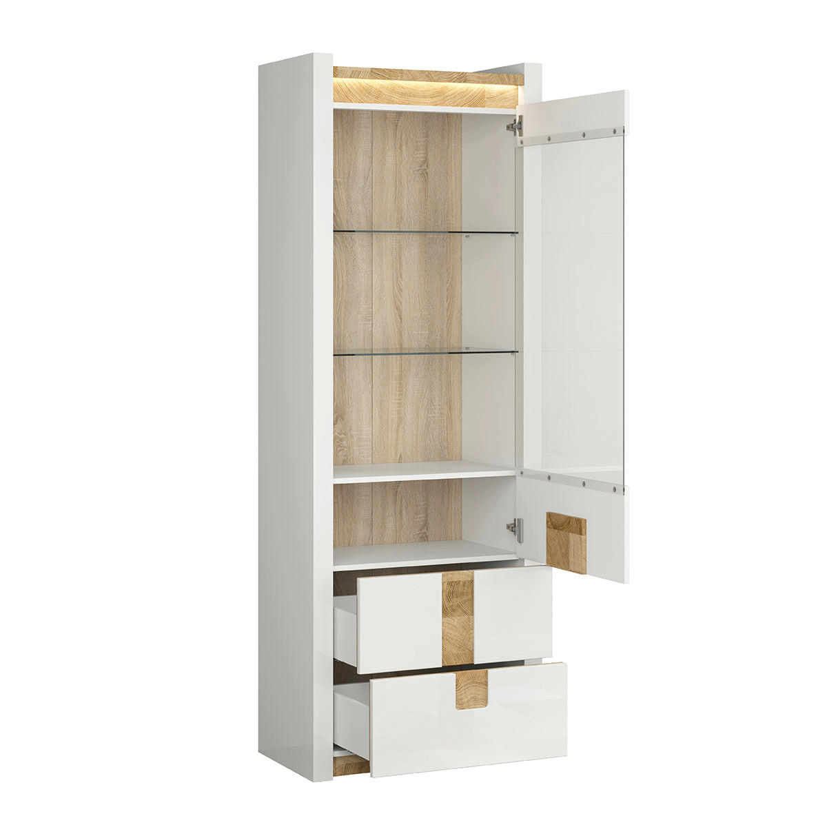 VITRINE Helios Weiß und Holz - Weiß, Holzwerkstoff (72/202/42cm) - Petits-meubles