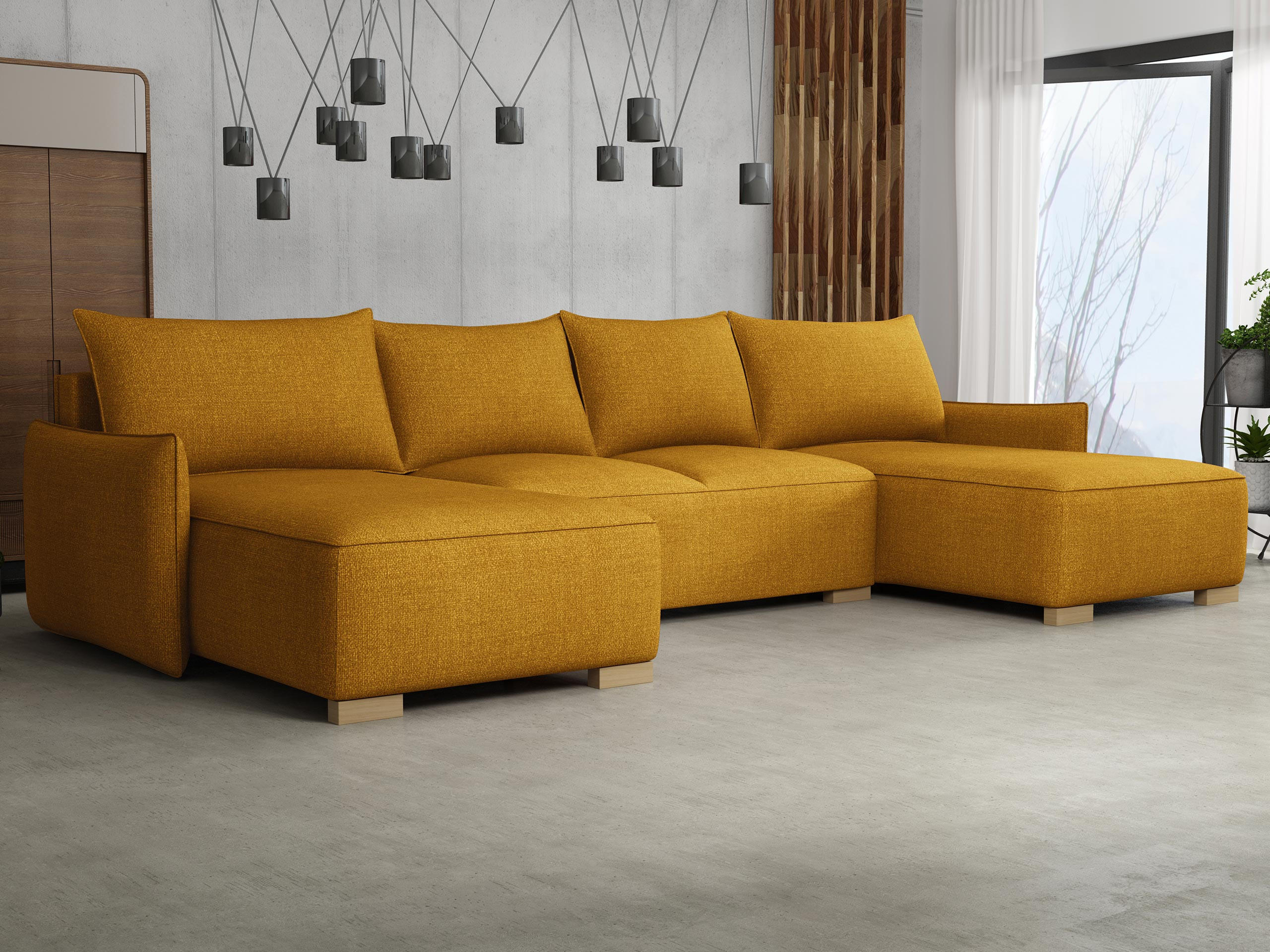 WOHNLANDSCHAFT Focus U - Gelb/Naturfarben, Holz/Textil (328/87/155cm) - MIRJAN24