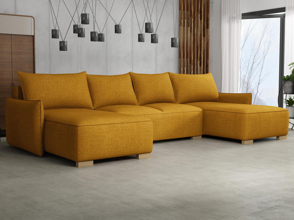 WOHNLANDSCHAFT Focus U - Gelb/Naturfarben, Holz/Textil (328/87/155cm) - MIRJAN24