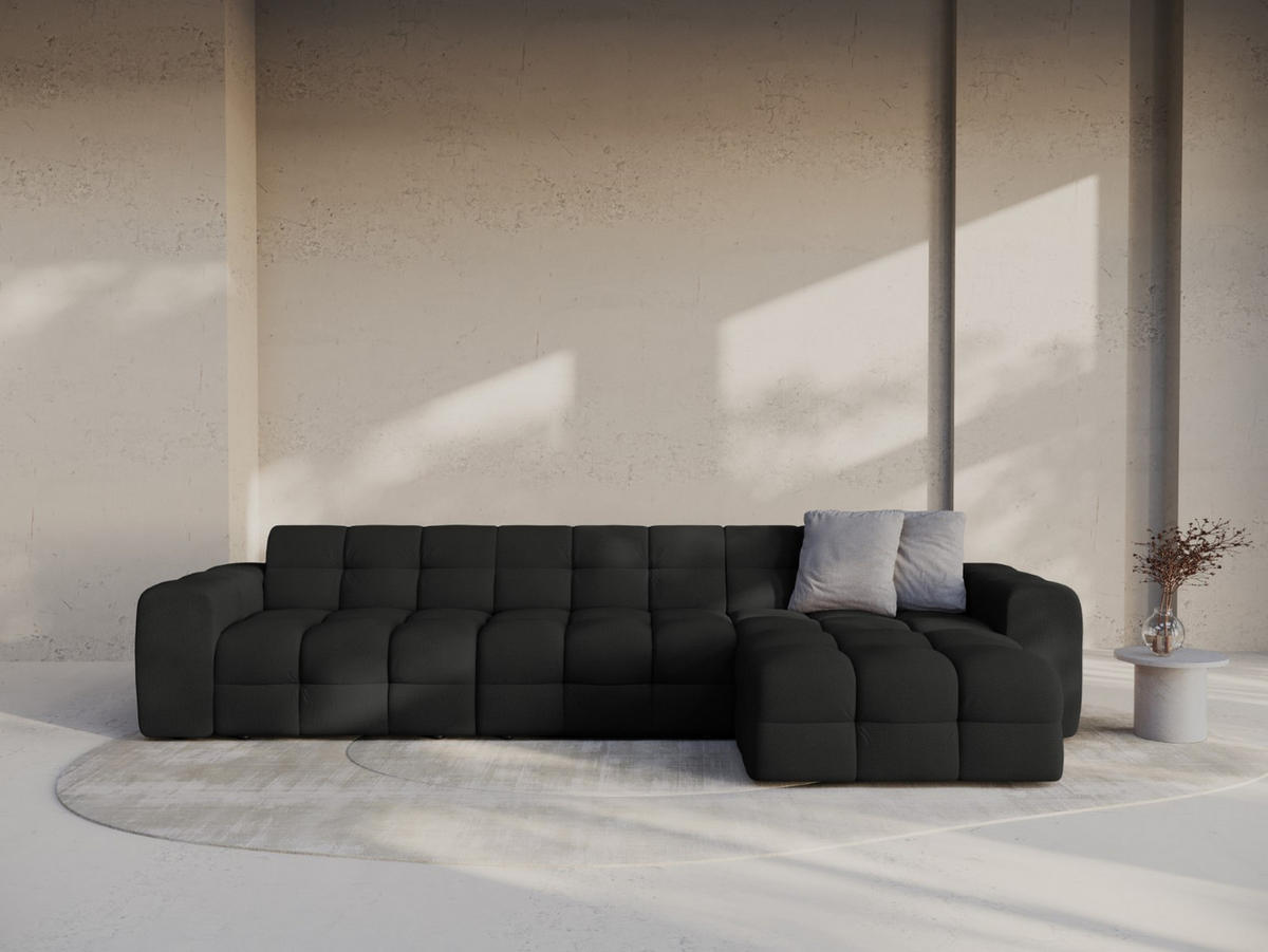 ECKSOFA rechts Kendal aus strukturiertem Stoff schwarz 5 Sitzplätze - Schwarz, Textil (173/357cm) - Micadoni