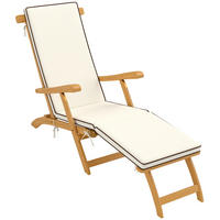 SONNENLIEGE Holz klappbar Gartenliege mit Fußstütze, Matratze, Liegestuhl Teak - Weiß/Teakfarben, Holz/Textil (54/86/155cm) - Outsunny