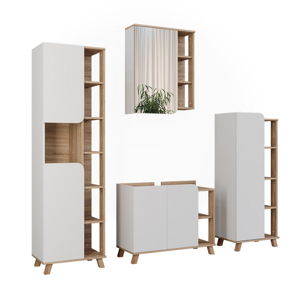 BADMÖBEL-SET Karen Sonoma/Weiß 4 Teile - Weiß/Sonoma Eiche, Holzwerkstoff (80/65/35cm) - Vicco