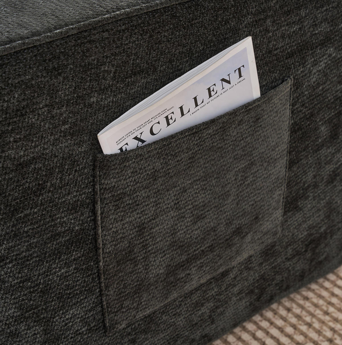 2-SITZER-SOFA aus Chenille in Schwarz mit Seitentaschen - Schwarz, Textil (95/65/150cm) - Modfu