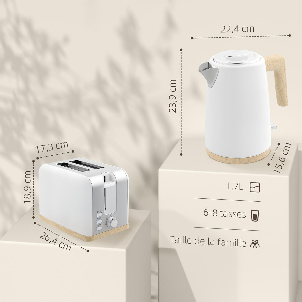 WASSERKOCHER-TOASTER-SET DE-17467 Weiß - Weiß, Metall (15.6/23.9/22.4cm) - ComfortXL