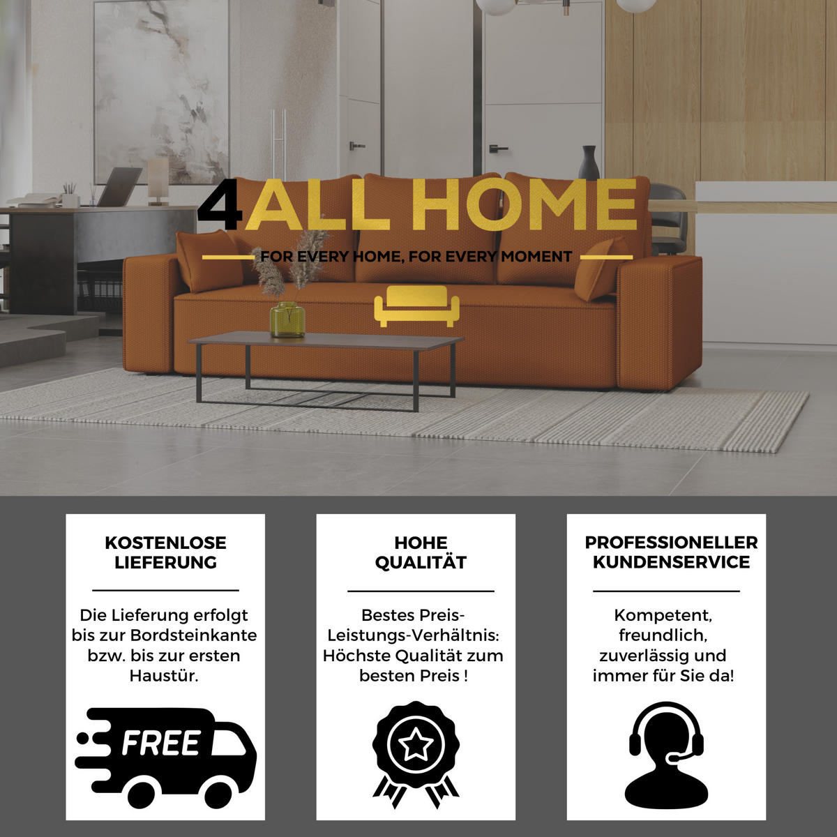 SOFA Vens mit Bettkasten und Schlaffunktion, Cordstoff - Rostfarben, Holzwerkstoff (242/85/95cm)