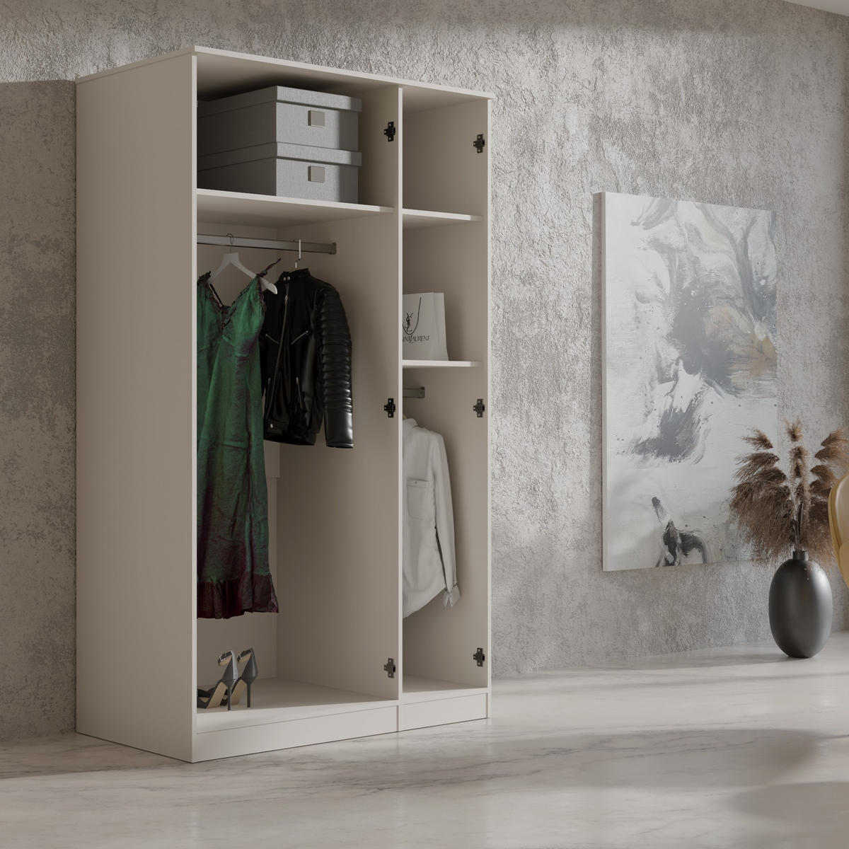 DREHTÜRENSCHRANK mit Spiegel Monza 3D 120 Kaschmir - Kaschmir/Grau, Holzwerkstoff/Metall (120/200/60cm) - mzm24