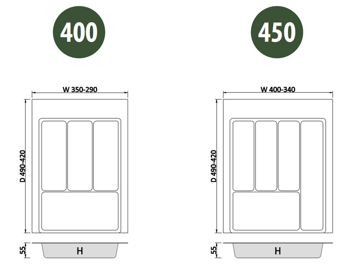 BESTECKEINSATZ kürzbar, Breite 29-35cm, Schublade 40cm, Tiefe 42-49cm - Anthrazit, Kunststoff (35/5.5/49cm)