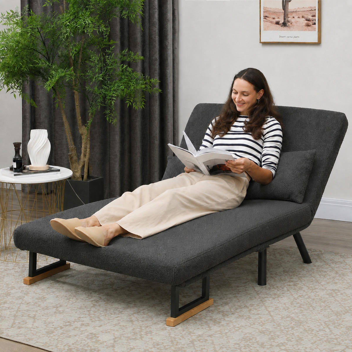 SCHLAFSOFA Stahl Polyester Dunkelgrau - Dunkelgrau/Beige, Holz/Textil (73/81/102cm) - HOMCOM