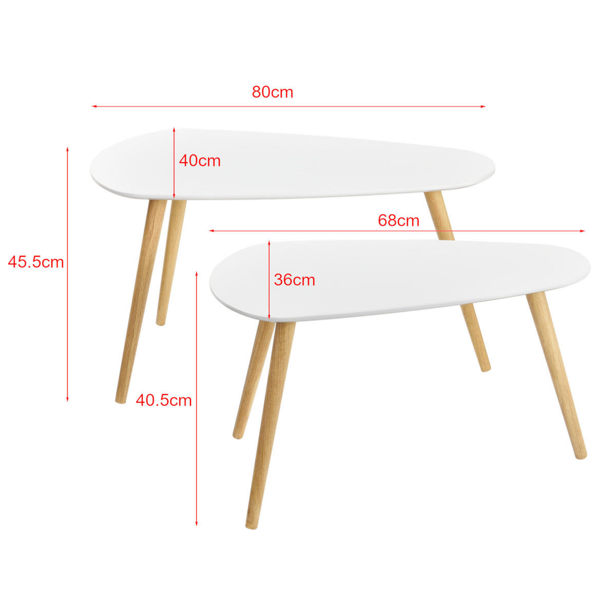 COUCHTISCH Langesund SET 2-teilig 80/40/46 - Weiß Hochglanz, Holzwerkstoff (40/80/46cm) - [en.casa]