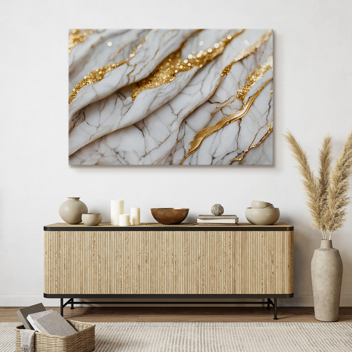 LEINWANDBILD für Büro MARMOR Abstraktion 3D 120/80 cm - Weiß/Grau, Textil (120/80cm) - Muralo