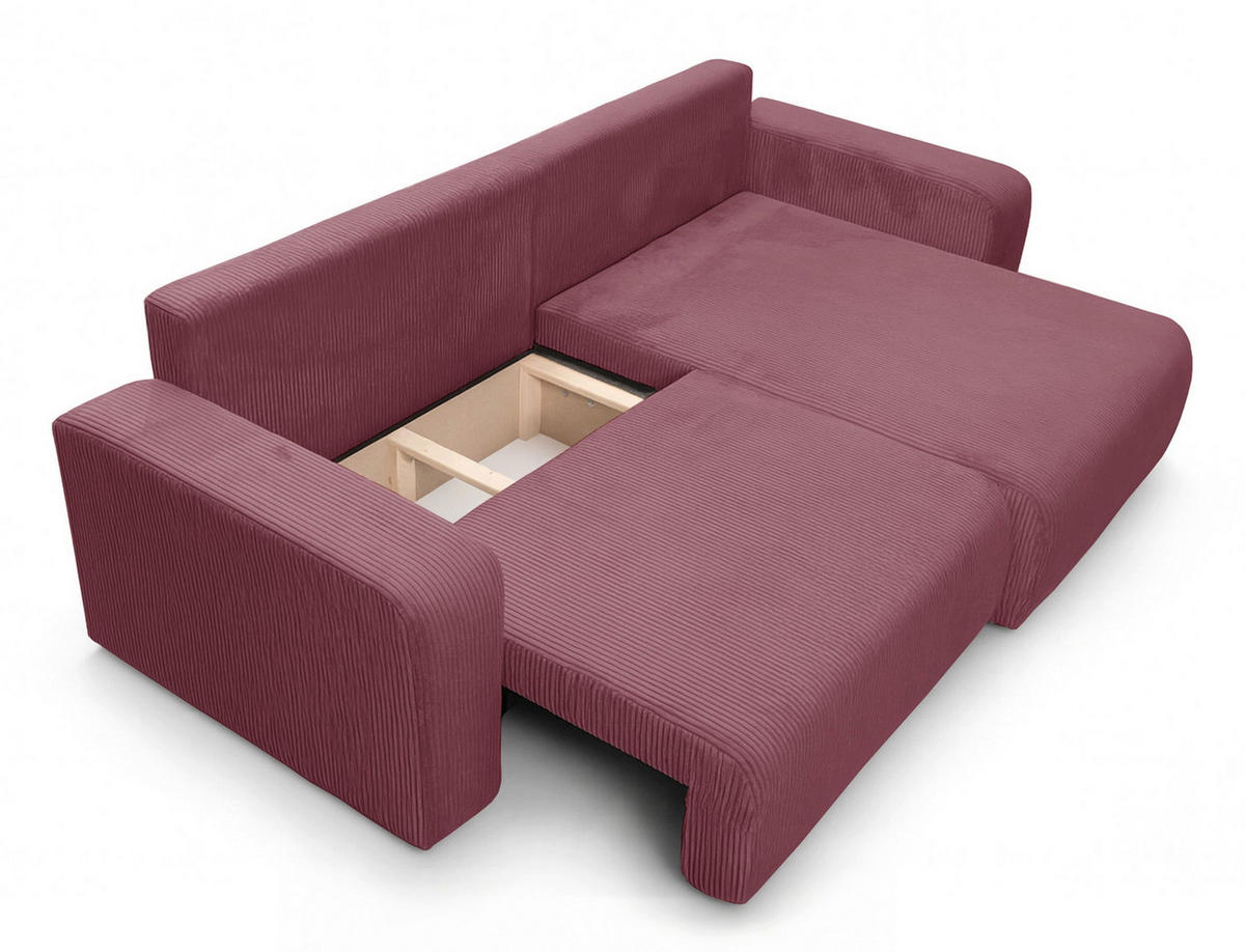 ECKSOFA NELLIO Cord Dunkelrosa 145 cm L-Form beidseitig - Koralle/Dunkelrosa, Kunststoff/Textil (145/245cm) - Homebook