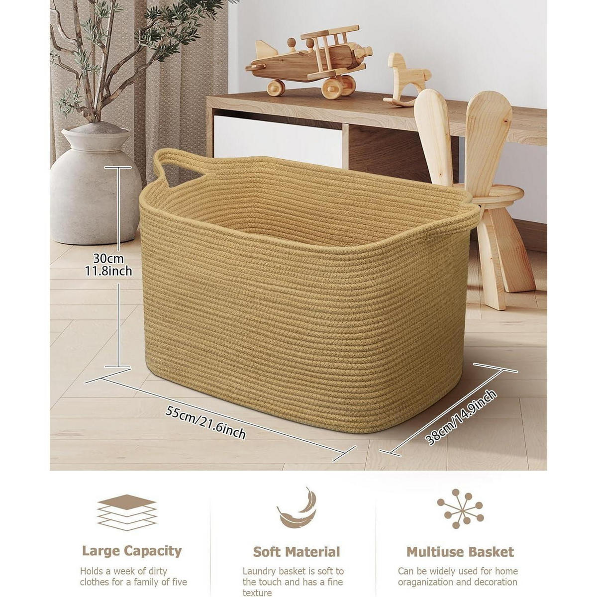 WÄSCHEKORB 2-teiliges Set Baumwolle 63L Gelblich-braun - Braun, Naturmaterialien (38/30/55cm)